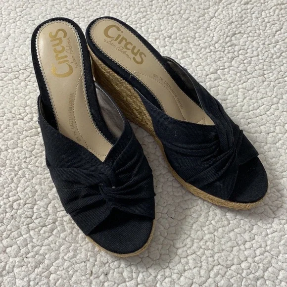 Circus Sam Edelman Black Espadrille Wedge Sandals Size 7.5 - Picture 8 of 13